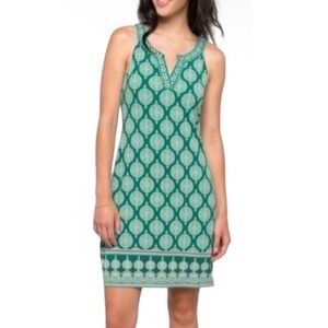 Magnolia Grace Dress Womens Large Teal Green Medallion Shift Sleeveless Excellen